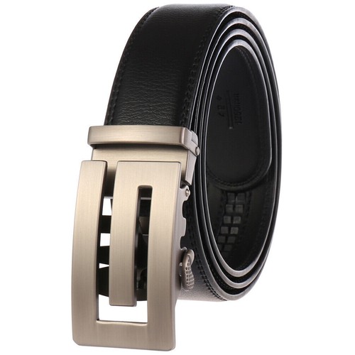 Trend Men's Leather Cowhide Belt Automatic Buckle Belt Black White Waist Strap - Picture 5 of 6