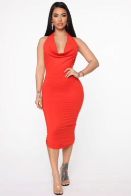 Orange Cowl Neck Sexy Dress