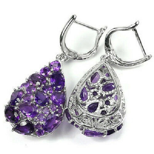 Boucles améthyste argent 925 hypoallergénique or blanc 14k pour oreilles sensibles