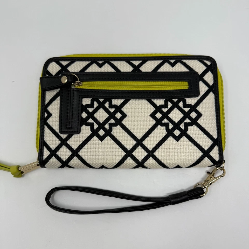 Cartera de muñeca Spartina 449 negra verde lino cuero Daufuskie Island clutch Foto 3 de 4