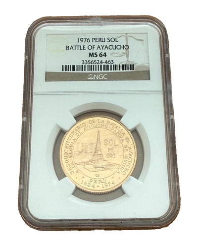 Peru 1976 Gold 1 Sol NGC MS64 Battle of Ayachucho