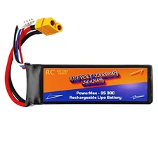11.1V 2200mAh 3S 30C XT60 Plug RC LiPo Battery for RC Car, RC Truck, RC Airplane