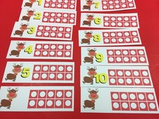 Christmas - Red Noesd Reindeer Ten-Frames - Laminated Activity Set - Teaching