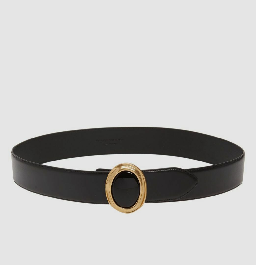 $795 Yves Saint Laurent Women Black Cabachon Buckle Leather $795 Yves Saint Laurent Women Black Cabachon Buckle Leather