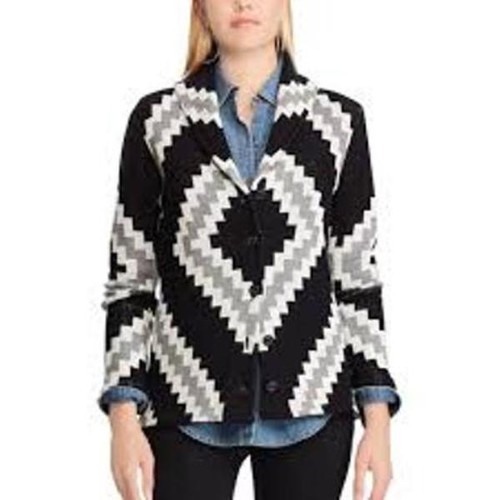 CHAPS AZTEC PRINT SHAWL COLLAR CARDIGAN 