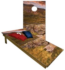 Cornhole Mountainous Rocky Landscape Boards BEANBAG TOSS GAME w Bags Set