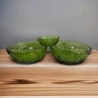 (3) Medallion Green Glass Bowls Anchor Hocking Star & Cameo Designs Vintage