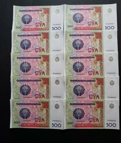 100 piezas, Uzbekistán 500 Sum Som, 1999, P-81, UNC, notas prístinas, envío rápido EE. UU. - Imagen 3 de 6
