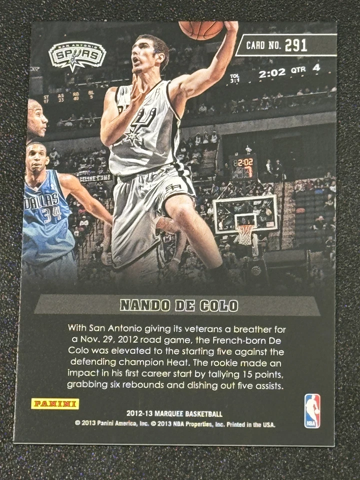 2012-13 Panini Marquee NBA #291 Nando De Colo Rookie Holo RC San Antonio Spurs - Image 2 of 2