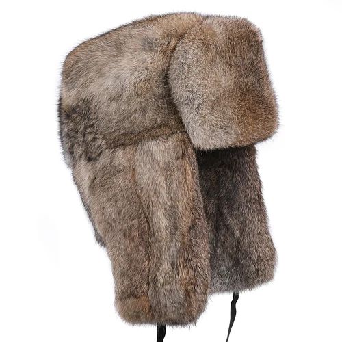 Sombrero de trampero de piel de conejo real para hombre invierno ruso Ushanka sombrero de aviador oreja - Imagen 3 de 24