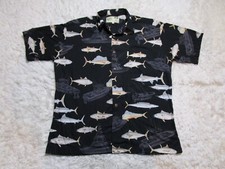 Koko Island Hawaiian Shirt Mens Large Black Button Up Fishing Beach