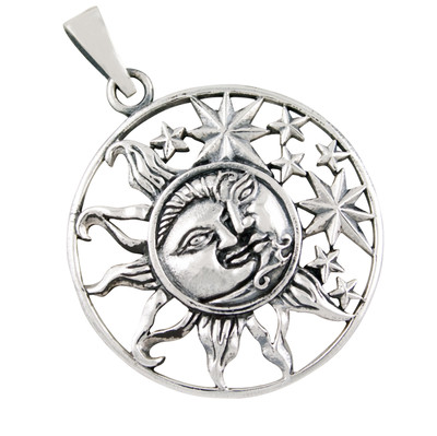 Sonne Mond Sterne Anhänger Silber 925 Kosmos Universum Schmuck Amulett b473