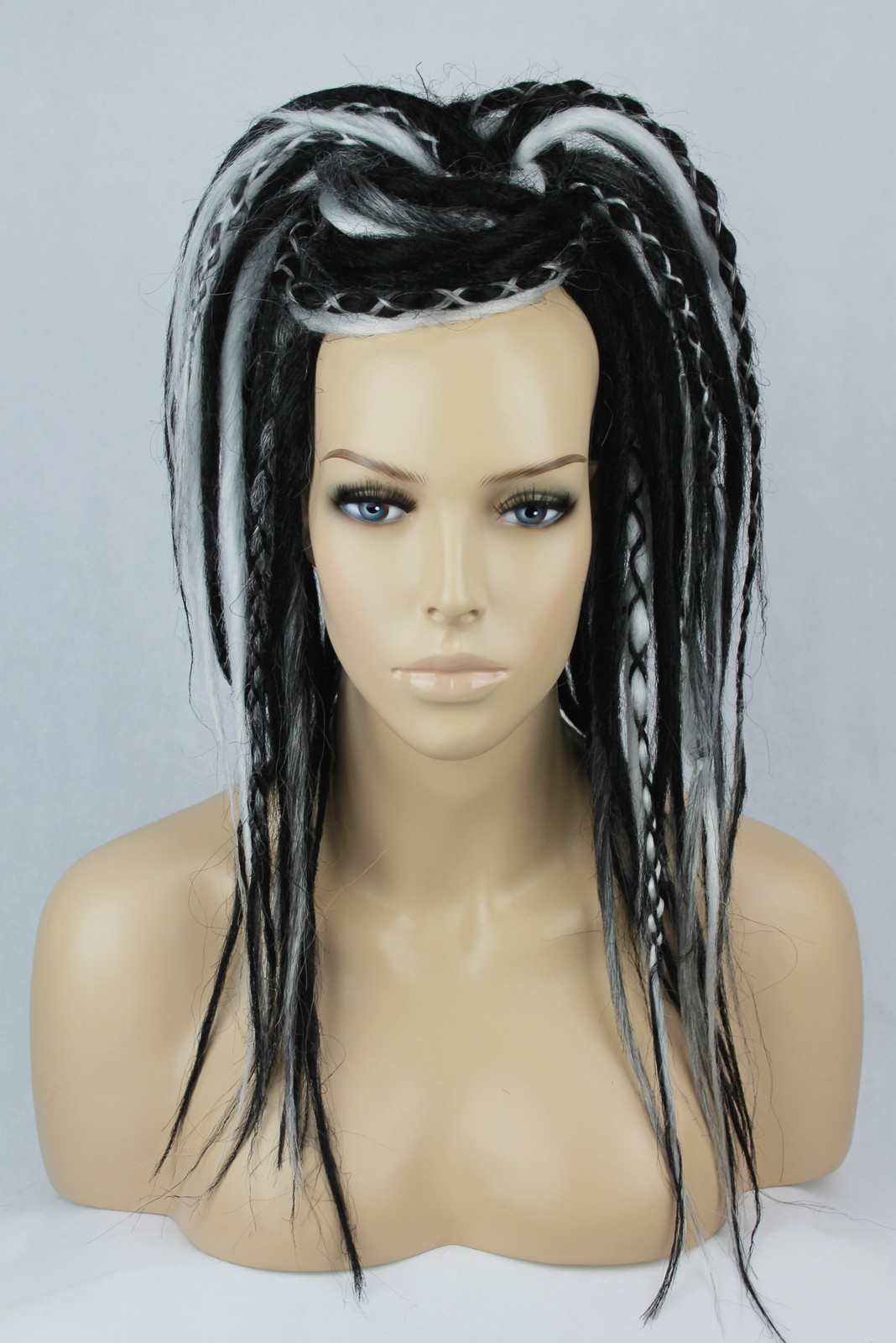 Black Grey White Dread Falls Hair Pieces Synthetic 20 Inches