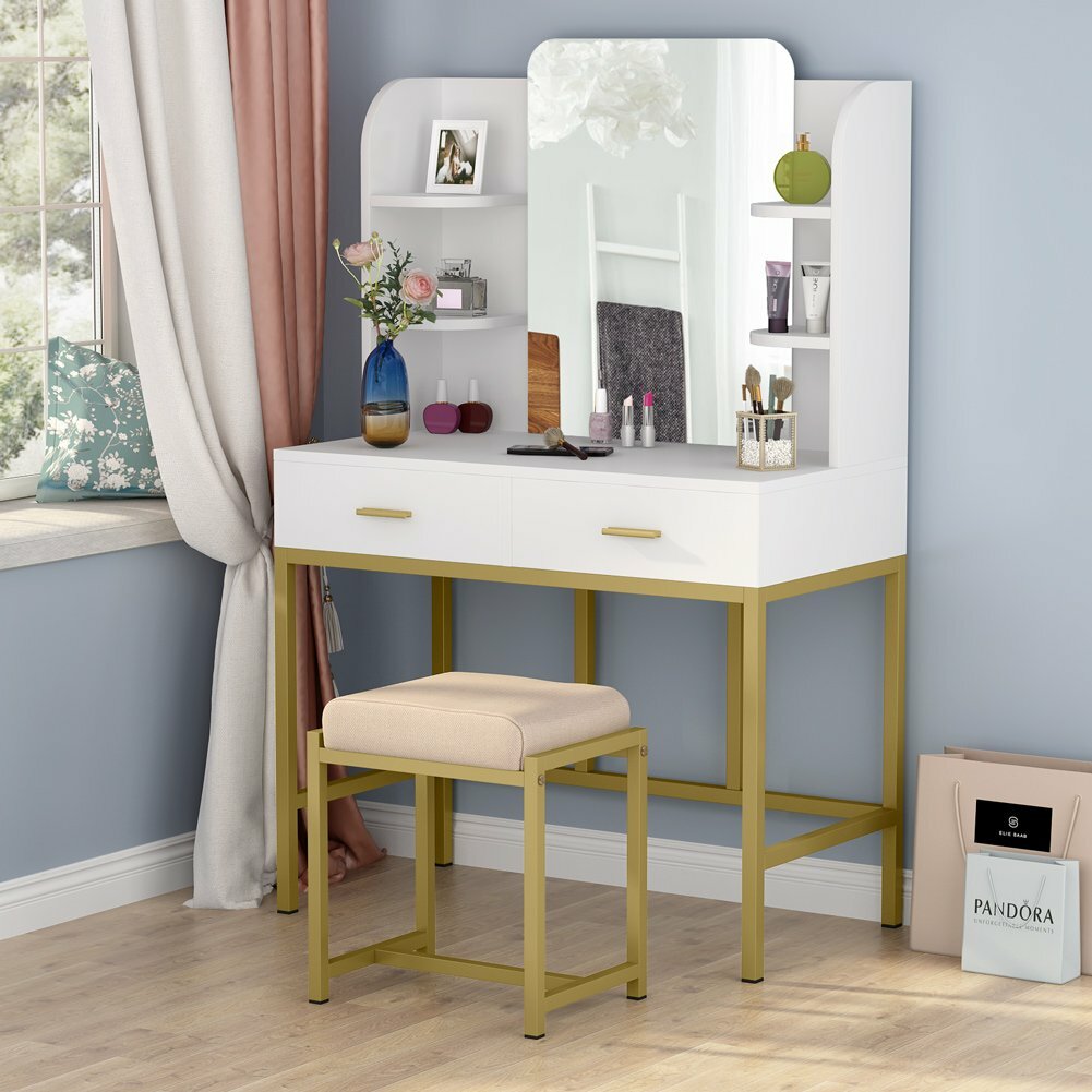 White Vanity Set With Mirror And Bench For Sale Online Ebay