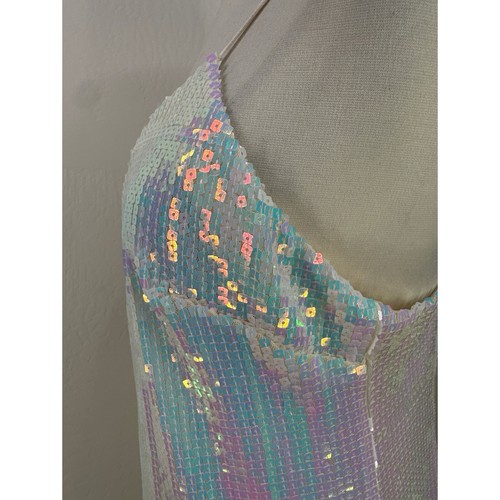 Staud Iridescent Adjustable Straps Full Sequin Midi Dress Side Slits Size L - Picture 5 of 15
