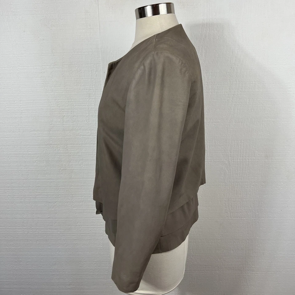 Jaqueta de Couro Joie M Feminina Bege Taupe Aberta Frente Camadas Bainha Sem Gola - Imagem 4 de 4