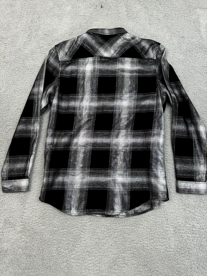 Camisa INC International Concepts Hombre M Negra Plateada Cuadros Metal Abotonada Informal Foto 2 de 4