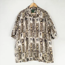 Scandia Woods Shirt Mens Sz XLT Multicolor Geometric Print Button Up 100% Silk