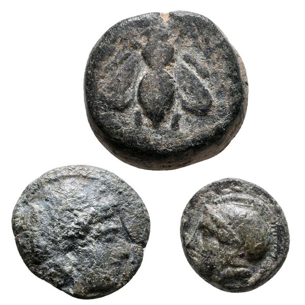 CAL - 3 Greek Auth. Coins : IONIA EPHESOS - TROAS ABYDOS - AEOLIS ELAI - 4th BC