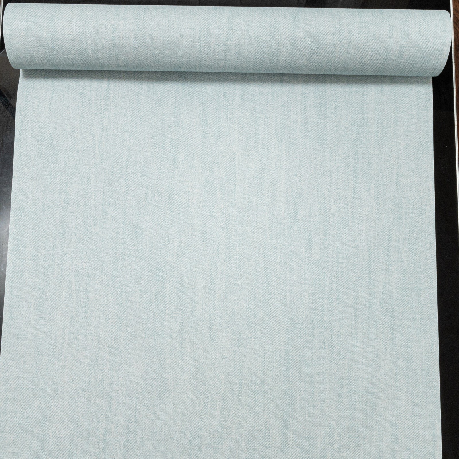 Blue Vinyl Wallpaper Plain Linen Effect Slight Imperfect HeavyWeight