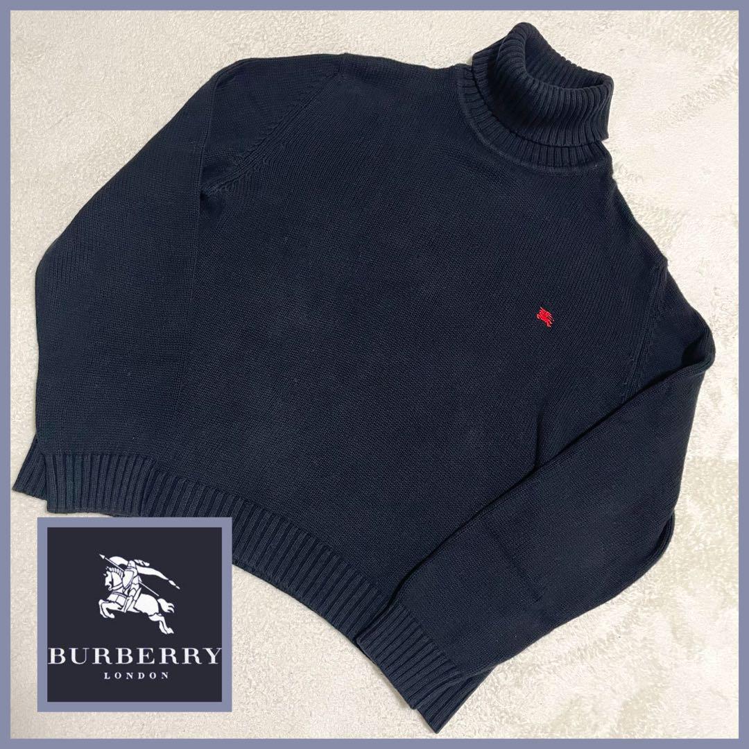 Burberry London High Neck Knit Sweater Plus Size 2XL Black Horse Logo Embroidery
