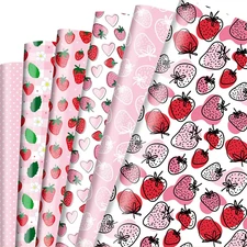 6Pcs Strawberry Wrapping Paper Pink Cute Wrapping Paper Bulk Folded Flat Strawbe