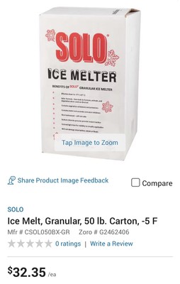 SOLO Bulk Ice Melt, Granular, 50 lb. Winter Snow Prep Home Maintenance, Made USA