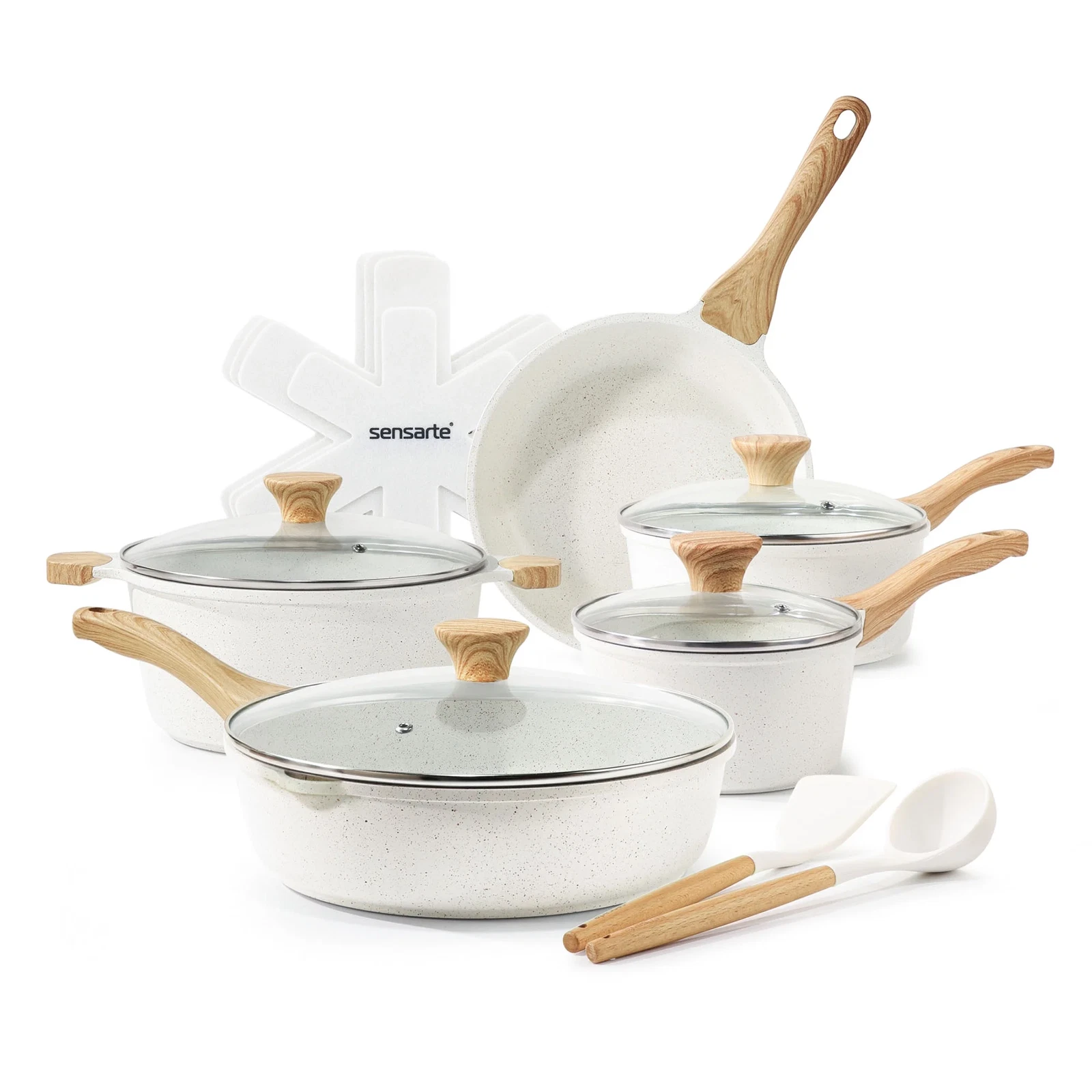 17 Pcs Ceramic Non-Stick Healthy Pots and Pans Cookware Set Toxic Free All Stove