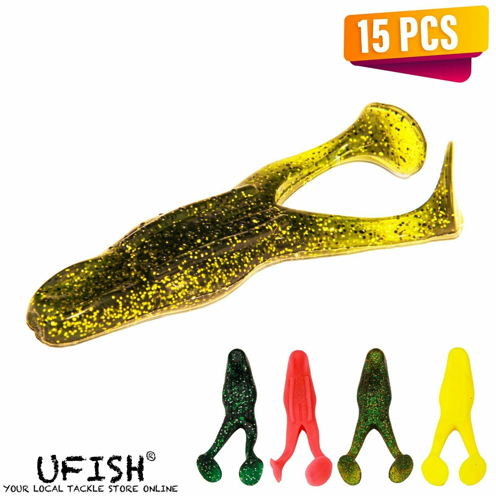 UFISH 15 PCS Frog Jigging Fishing Lure Lot Durable Soft Minnow Jerk Bait