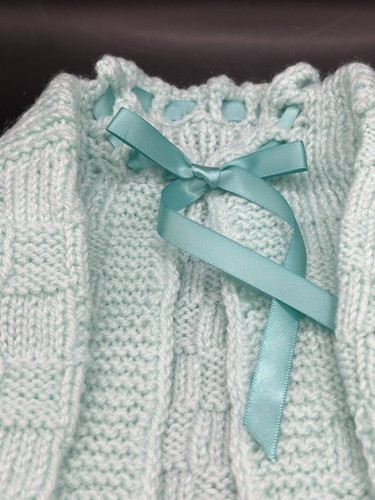 Vintage Mint Green Hand Crocheted Baby/Doll Sweater & Bonnet/Hat Set - Picture 4 of 8