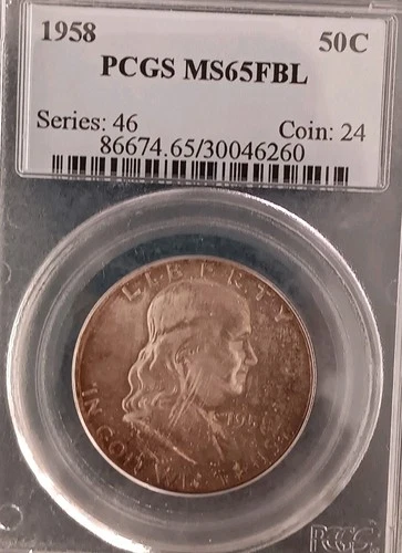 1958 Silver Franklin Half Full Bell Lines Slabbed MS- 65 by PCGS