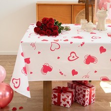 Valentine's Day Rectangle Tablecloth - Love Heart Decorative Holiday Table Cl...
