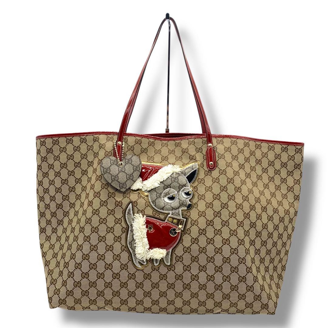 GUCCI Chihuahua Print Canvas Leather Tote Bag PF4PVJ