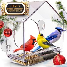 Premium Window Bird Feeder for Outside - Clear Bird House w/Largest Window for