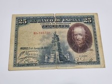 Vintage 25 Peseta Banknote 1928 Series B Bank of Spain Calderon de la Barca