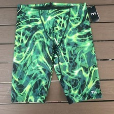 TYR Durafast Elite Green Electro All Over Swim Jammer SZ 36 New