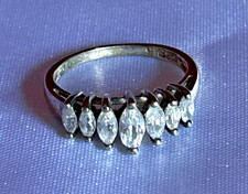 Vintage Sterling Silver .925 Size 6 Ring w/ 7 Marquis Cut Cubic Zirconia J1