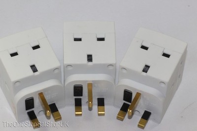 3 x 13A 3-fach Harnstoff abgesichert UK Netzstecker Adapter von SMJ bestückt mit 13A Sicherung