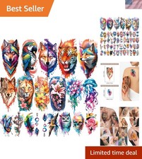 Watercolor Temporary Tattoos Set: 77 Sheets for Adults and Kids - Easy Apply