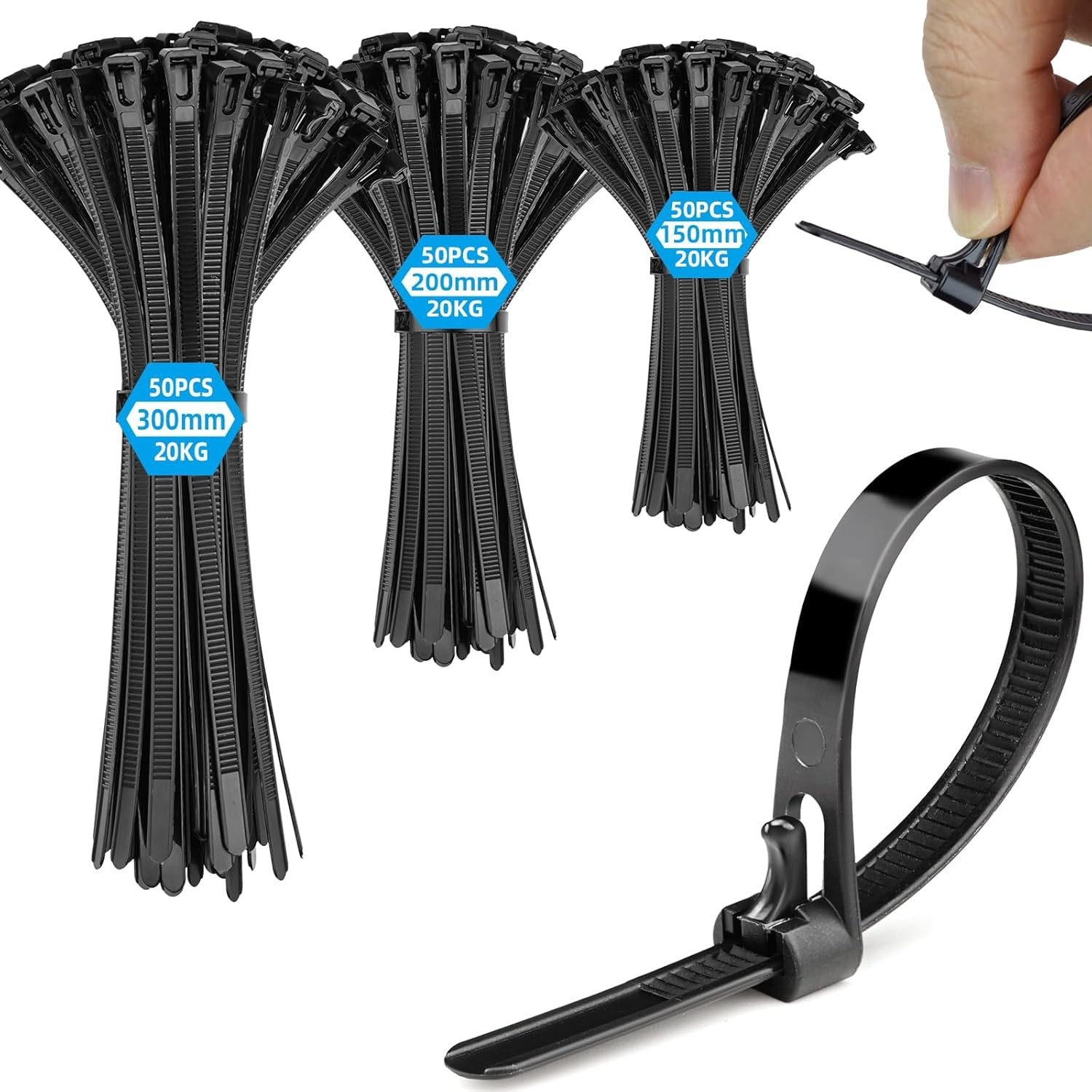 Fascette Nere Assortite 150 Pezzi | Riutilizzabili per DIY e Hobby