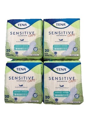 4x Tena Sensitive Care Pads #4 Moderate Absorbency 20 Count Ea New