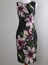 CALVIN KLEIN $129 Crepe Stretch Sleeveless "Painted" Floral Sheath Dress Size 6