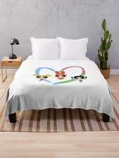 The Powerpuff Girls Flying Girls Colorful Heart Cozy Fleece Blanket, Idea Gift