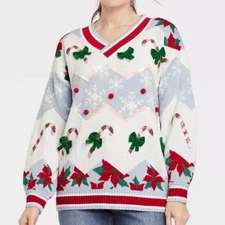 NEW 33 Degrees Women's Christmas Holiday Sweater Size XXL V Neck Sequins