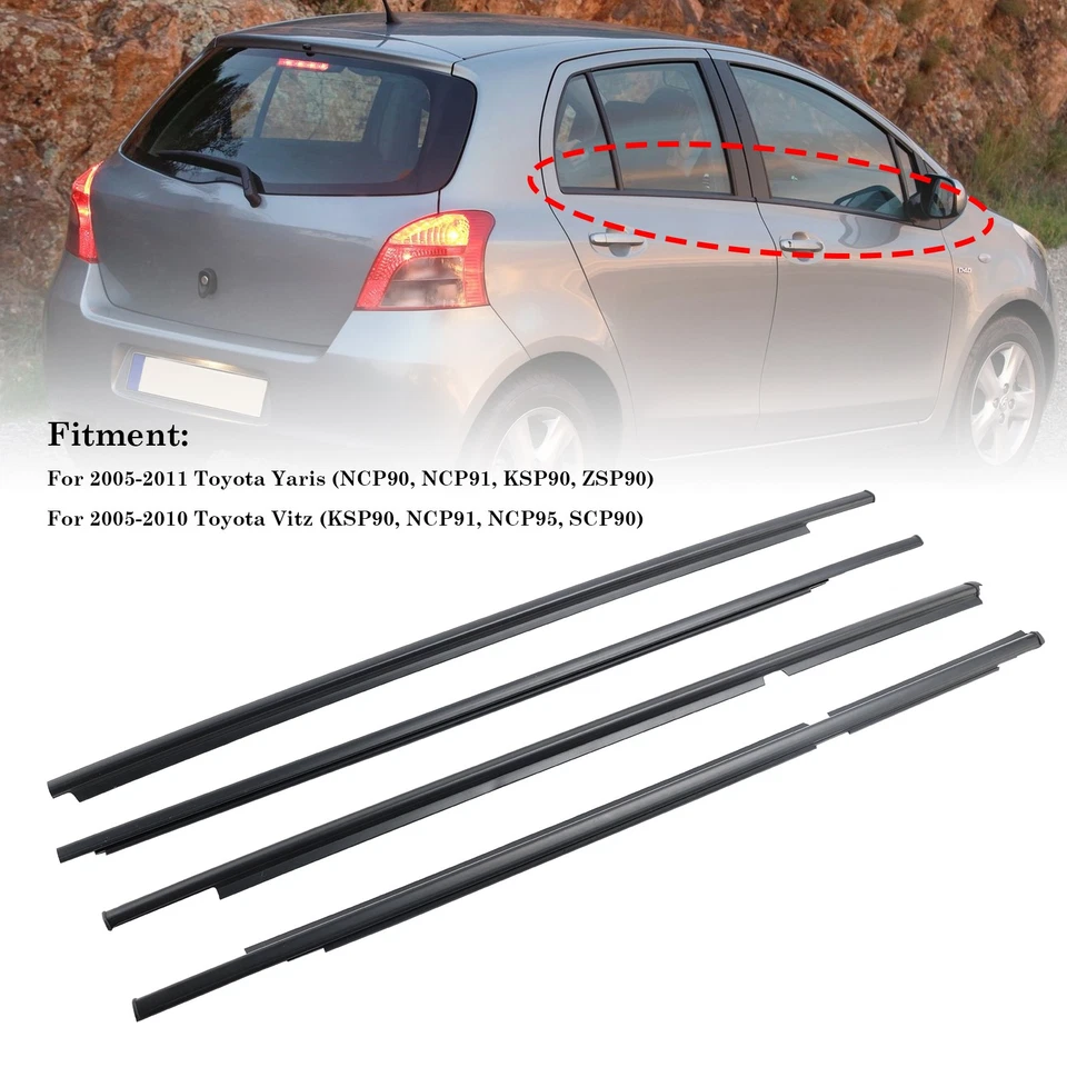 4pcs Outer Door Glass Weatherstrip Moulding For Toyota Yaris Vitz 2005-2010 A.U - image 3 of 4