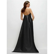 Alfred Sung Women's Black STRAPLESS SATIN COLUMN DRESS WITH REMOVABLE TRAIN 12