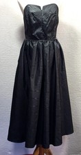 Vintage Cue Dress Women Black Off Sholder 90s Midi Boned Body Lined Lace Size 10