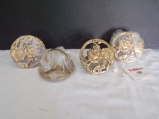 Vintage Brass Embossed Rose Floral Napkin Rings Town Country Julia, NOS 4 Pc.
