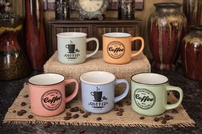 Set Of 5 Simply Home ''Coffee House'' 11oz Ceramic Mug Set (Assorted Colors)