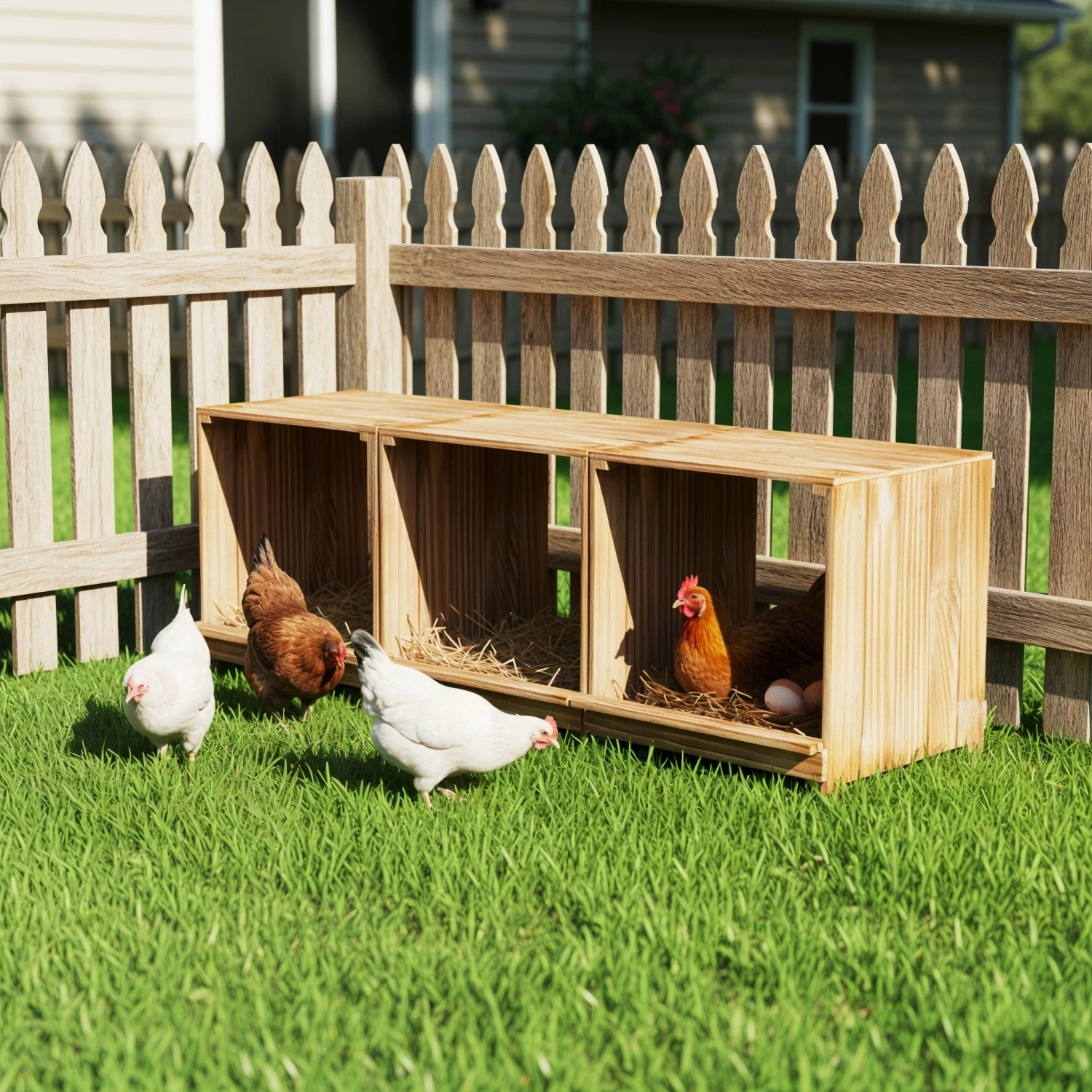 Wooden Chicken Nesting Box 3 Compartments Laying Eggs Nest Box for Ducks Poultry